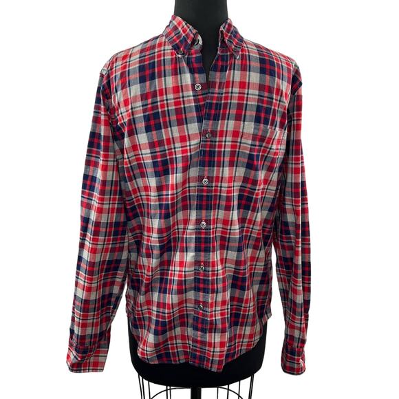 J. Crew Slim Red Blue Plaid Cotton Long Sleeve Button Down Shirt 93064 Men's M - Picture 1 of 5